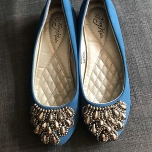 Tory Klein blue “flats” with silver beading